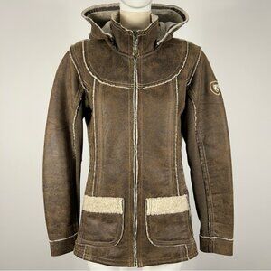 ❤️ Kuhl Women's Brown Faux Leather Jacket with Hood Size S